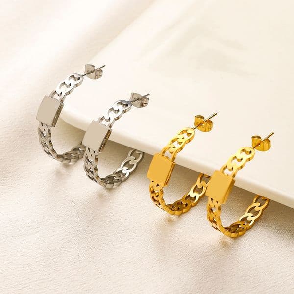 Sweet Gold Sier Letters Stud Clip Chain Geometric Stainless Steel Famous Women Crystal Rhinestone Pearl Earring Wedding Party Designers Jewerlry Gifts