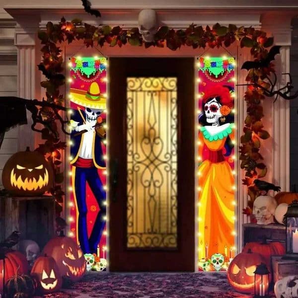 Day of The Dead Porch Sign Halloween Hanging Luminous Couplet Banner Home Welcome Signs DIY Mexican Outdoor Wall Party DecorXJ240819