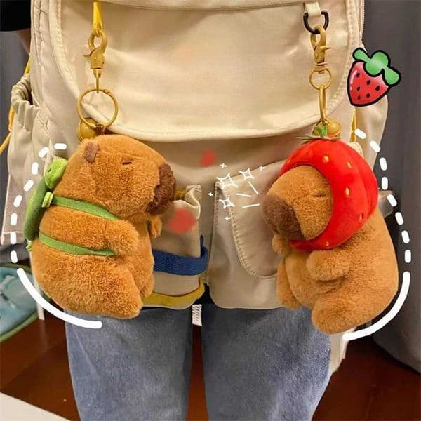 Stuffed Capybara Pendant Capybara Anime Fluffy Toy Keychain Cute Capybara Plush Toy with Backpack Sitting Animal Stuffed Doll W240817