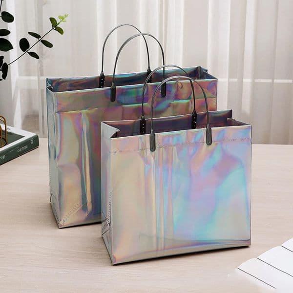 Pvc Laser Tote Bag For Women Thick Handbag Waterproof Plastic Gift Clothing Packing Pouch Portable Shopping 240819