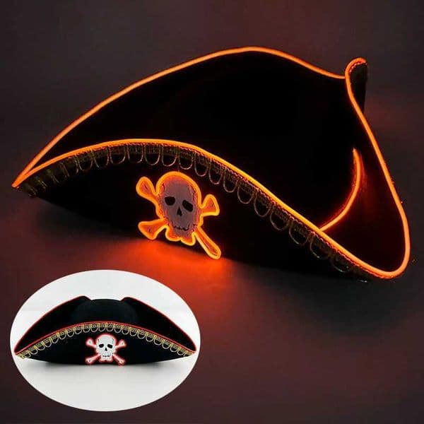 Role playing costume accessories skull pattern black pirate hat Halloween pirate theme bald head gear Tricorn hat W240817