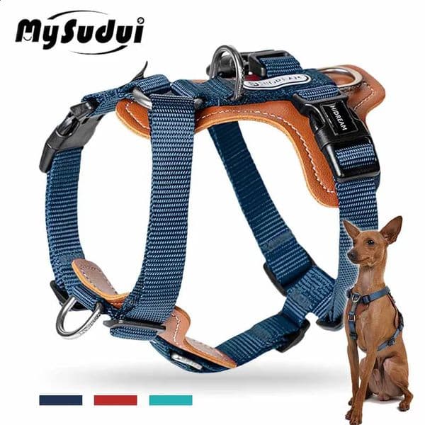 Mysudui No Pull Dog Harness Adjustable Leather Pet Vest for Easy Walking with 2 Leash Clips Small Medium Large Dogs 240819