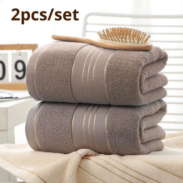 2pcs Cotton Bath Towel Increases Water Absorption Adult Towel Solid Color Golden Silk Soft Affinity Face Towel 240819
