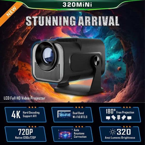 4K HY-320 Projector Mini Android 11 Wifi6 320ANSI Allwinner H713 1280*720P BT5.0 Home Cinema Office Smart Portable Projector CL240820