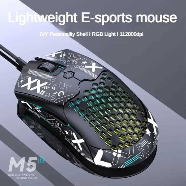 M5 Honeycomb Lightweight USB Wired Mouse Ergonomic RGB PAW3325 Chip 800-12000DPI E-sports Game Mouse for PC Laptop Tablet M240820