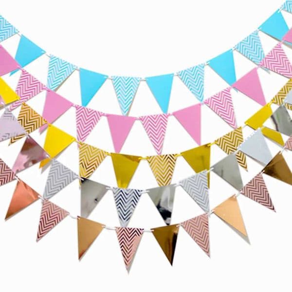 3m 12 Flag Gold Pink Paper Board Garland Banner For Baby Shower Birthday Party Decoration Kids Room Decoration Garland BuntingXJ240819