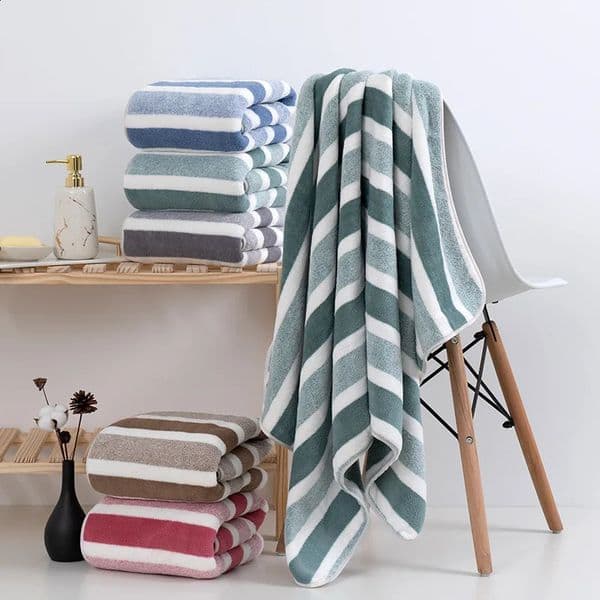 Soft Stripe Absorbent Microfiber Bath Towel Stripe Towels Quick Drying Absorbent Towels For Bathroom 1PCS 240819