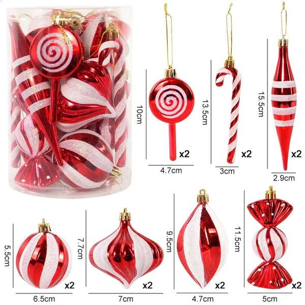 Christmas Piecesbox 14 Ball Decoration Brown Sugar Fruit Stick Tree Pendant Navidad Year Home Gift 240819
