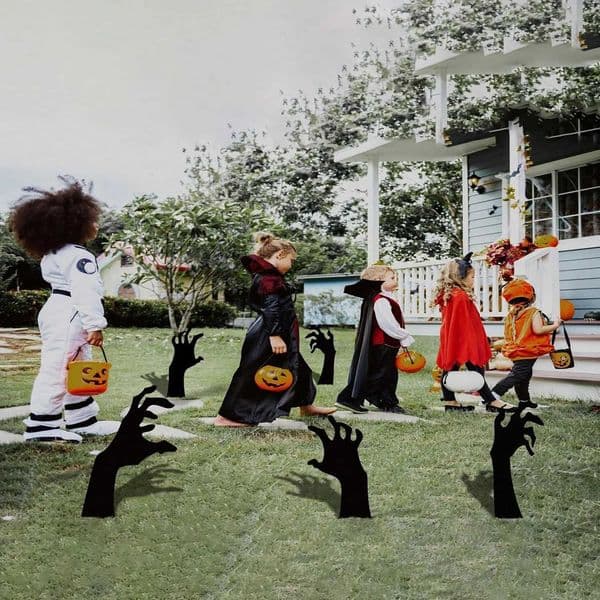 5pcs-Halloween Black Hands Yard Sign Ghost Hand Garden Statue Art Scary Silhouette Horror Sign Halloween Decorations Zombie HandXJ240817
