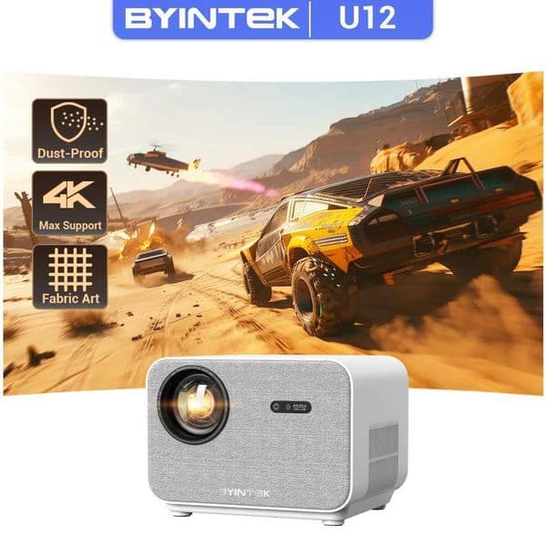 BYINTEK LOVE U12 Full HD 1080P Projector 4K Audio with 800 ANSI and WiFi6 Bluetooth 5.2 Android Home Theater Cinema Projectors CL24820