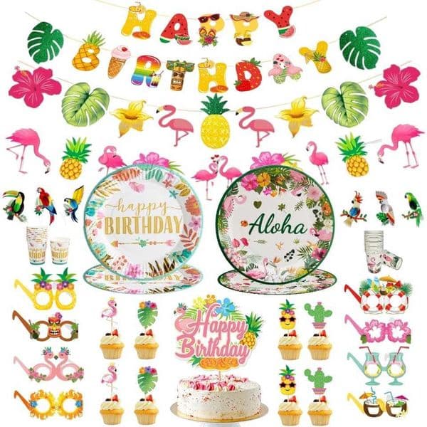 Hawaiian Party Decorations Flamingo Hawaiian Luau Summer Tropical Party Banner Sunglasses Balloons ALOHA Beach Birthday PartyXJ240819