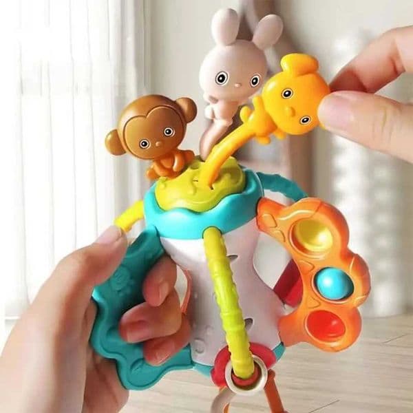 Development Baby Rattle Teether Toys Montessori Silicone Pull String Games Baby Toys 1 Year Teething Toys For Babies 6 12 Months Y240820