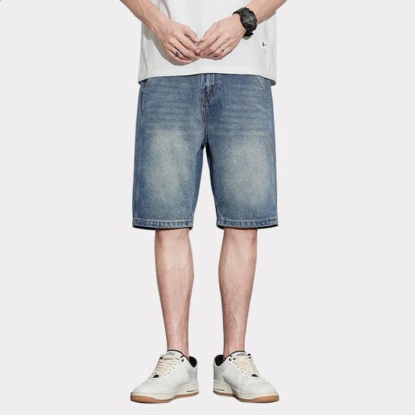 Mens summer shorts denim tight straight blue knee length jeans mens streetwear casual pants 240819