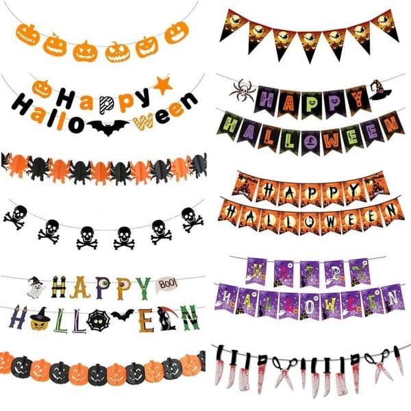 Halloween Hanging Banner Garland Bunting Christmas Santa Claus Paper Banner Door Hanging Ornaments Halloween Xmas Party DecorXJ240819