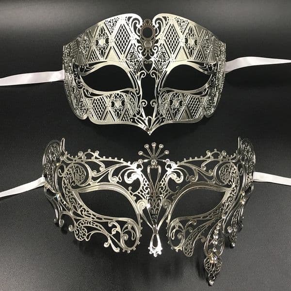 Silver metal Friagli men and women Venice makeup ball mask lover gold carnival display ball wedding couple party mask set 240819