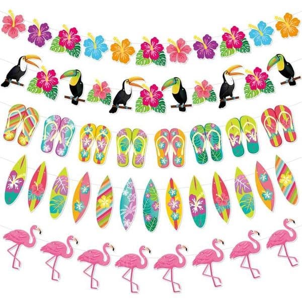 Hawaiian Party Decorations Flamingo Summer Bunting Banner Aloha Garlands Luau Tropical Jungle Safari Banners Party DecorationXJ240819