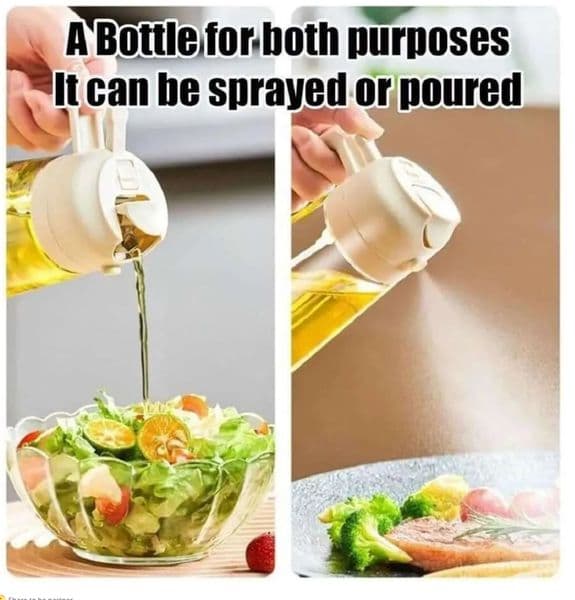 Spray Bottle Kitchen 2 in 1 Olive Dispenser and Sprayer - Oil Container for Cooking, Air Fryer, Salad, Barbecue