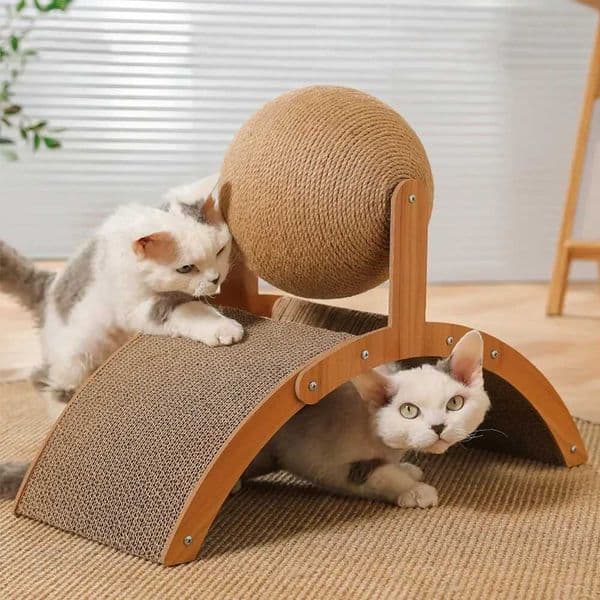 1 Cat In 2 Scratcher Sisal Cat Wooden Scratching Ball Scratch Board Wear-Resistant Grinding Paw Toy Solid Wood Scraper for Ca