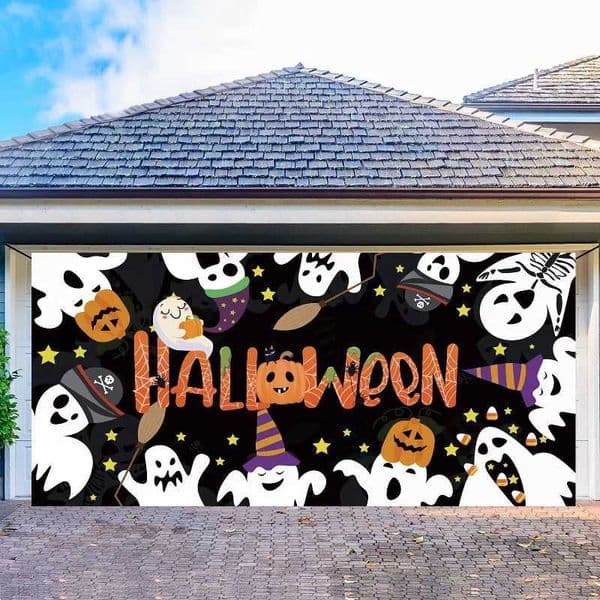 Halloween Outdoor Decorations New Cartoon Halloween Garage Door Frame Background Banner Halloween Courtyard Flag Hanging ClothXJ240819