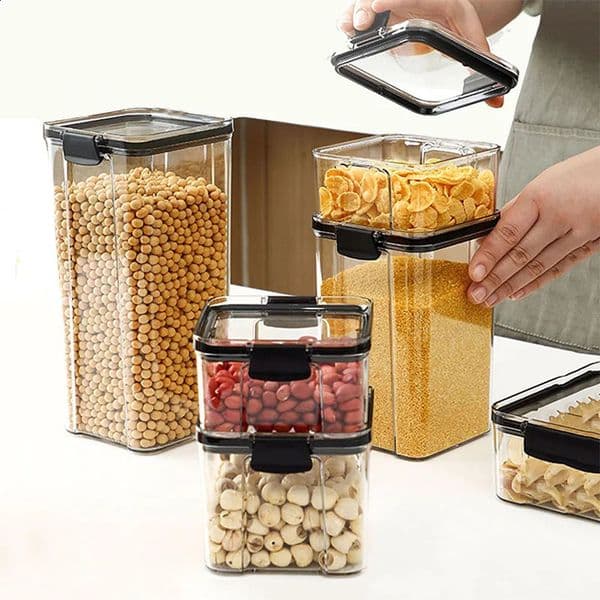 1PC Airtight Food Storage Containers Set WithLids Candy Jars With Lids Plastic Dry FoodCanisters For Kitchen Pantry Organizati 240820