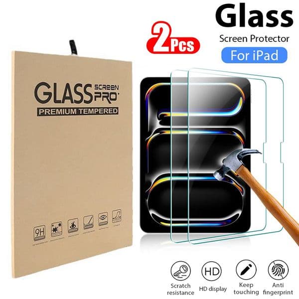 2.5D Tempered Glass Screen Protector For Ipad Pro 13 11 12.9 M4 Air 6 5 4 3 2 Mini 6 5 iPad 7th 8th 9th 10th Generation 10.9" 10.2" 9.7" Anti-Scratch 9H HD Protective Film + Retail box