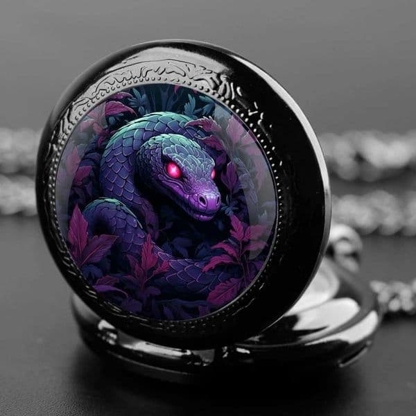 Exquisite Gift Quartz Pocket Watch Deep Snake Design Glass Dome Necklace Pendant for Men W240820