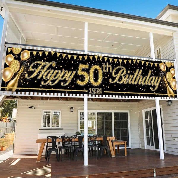 Happy 30th 40th 50th Birthday Banner Black Gold Birthday Party Decoration Adult 30th 40th 50th Birthday Party Supplies W240820