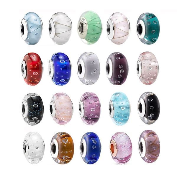 Colorful Pink Green Bubble Glass Charm S925 Snake Bracelet Bangle Trinket Free Shipping Beads For Jewelry Making DIY Wholesale