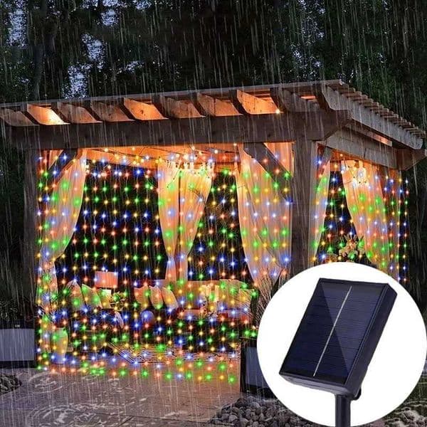 8 Modes Waterfall LED LightsSolar Curtain String LightsCamping Outdoor String LightsGarden Outdoor Balcony Patio Wall Decor Y240820