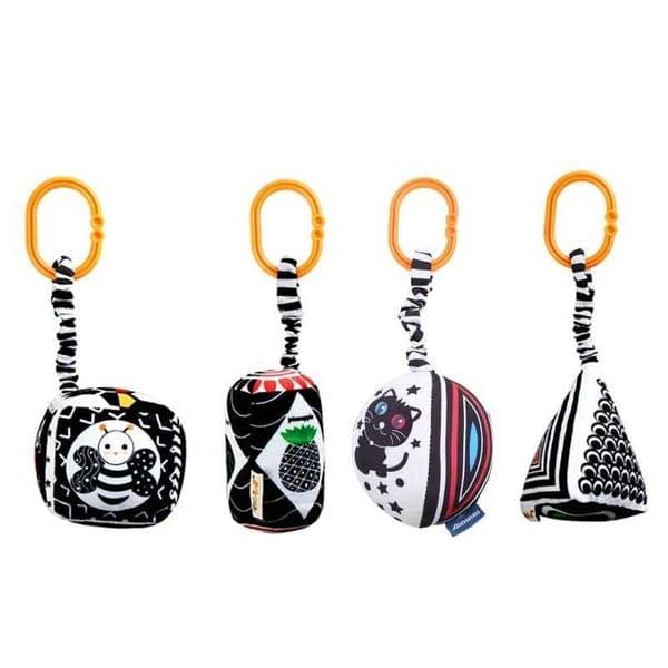 4 Shape Black and White Series Rattle Sensory Toys Geometric Car Hanging Plush Training Toys for 6+ Months BabiesXJ240817