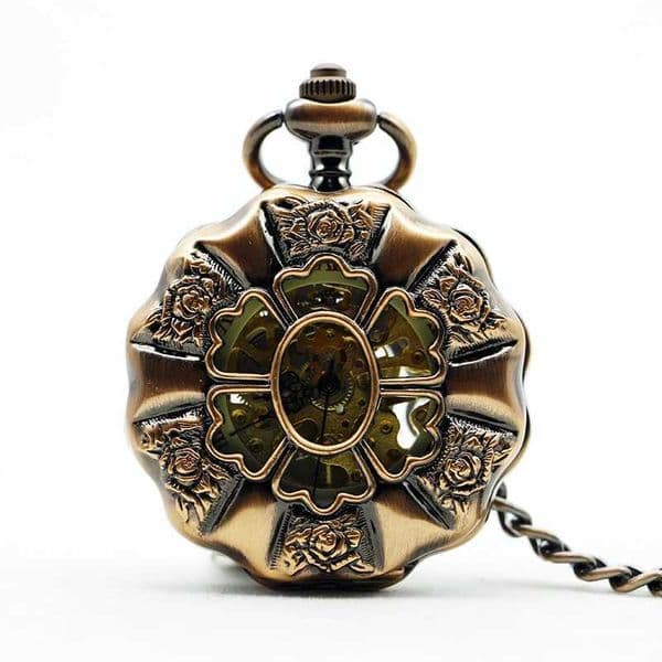 Vintage Gold Mechanical Pocket Watch Hand wound Skeleton Roman Digital Dial Fob Chain Watch Mens Direct Shipping W240820