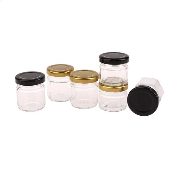 2pcs 25/35/45ml Storage Jars With Lids Glass Hexagonal Round Canister Mini Honey Jars Empty Cosmetic Jars Food Travel Bottle Pot 240820