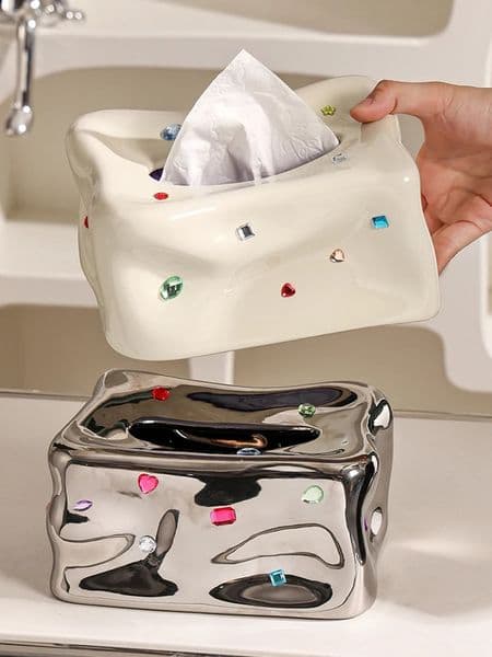 Epeiushome Nordic Ceramic Glacier Gem Tissue Box Coffee Table Paper Napkin Storage Box Household Desktop 240820