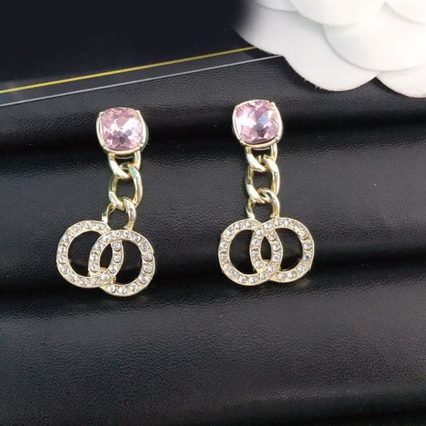 Luxury Letters Stud Gold Silver Plated Titanium steel Geometric Round Classic Women Crystal Rhinestone Pearl Hollow Earring Wedding Party Designers Jewerlry