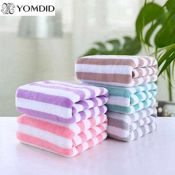 YOMDID 35x75cm Bath Towel Coral Fleece Striped Adult Household Textiles Bathroom Soft Woman Girls Sauna Spa Absorbent Towel M240820