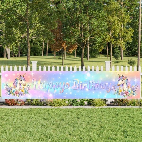 Unicorn Birthday Banner Unicorn Happy Birthday Party Decoration Childrens Outdoor Wedding thefourthday Party Supplies Baby Shower Decoration W240820