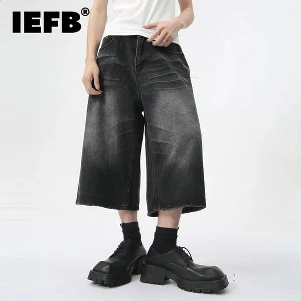 IEFB CalfLength Pants High Street Straight Men Jeans Summer Fashion Mens Clothing American Style Denim Shorts 9C5970 240820