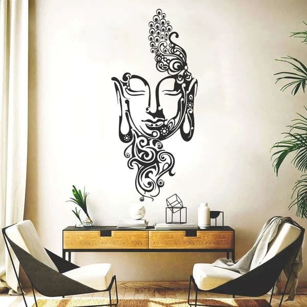 Large Gautama Buddha Mask Yoga Studio Wall Sticker Living Room Shakyamuni Pray Religion Inspirational Wall Decal Decor 240821