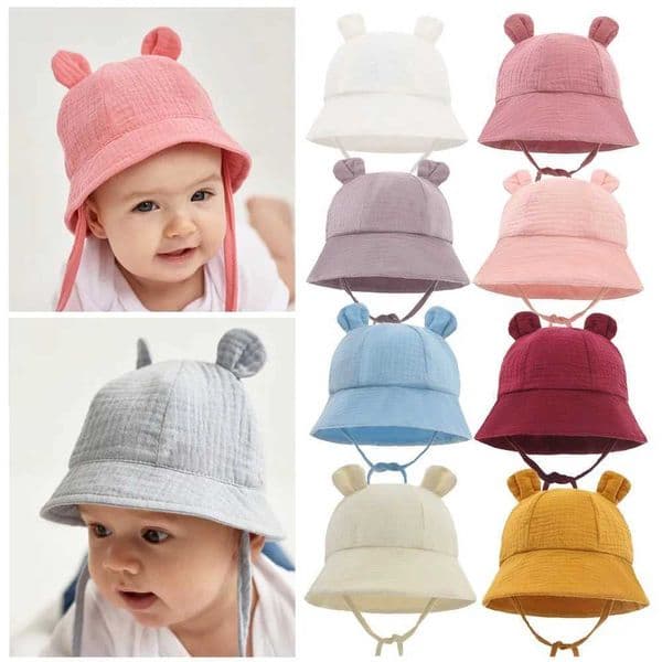 Baby Cotton Sun Hat New Children Outdoor Rabbit Ear Beach Caps Boy Girl Print Panama Hat Unisex Beach Bucket Hat For 3-12 Months M250121