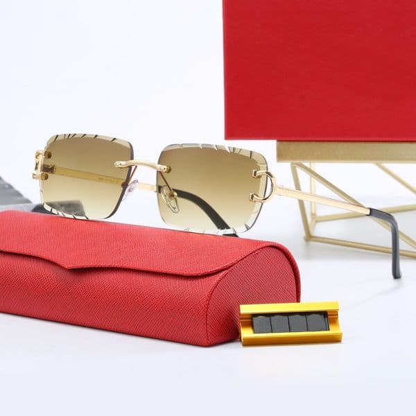 Gold Sports sports Designer driving beach business Women Sunglasses Mens and Silver Frameless Metal Round Oval Optical Frame Black Grey Blue Transparent Lens