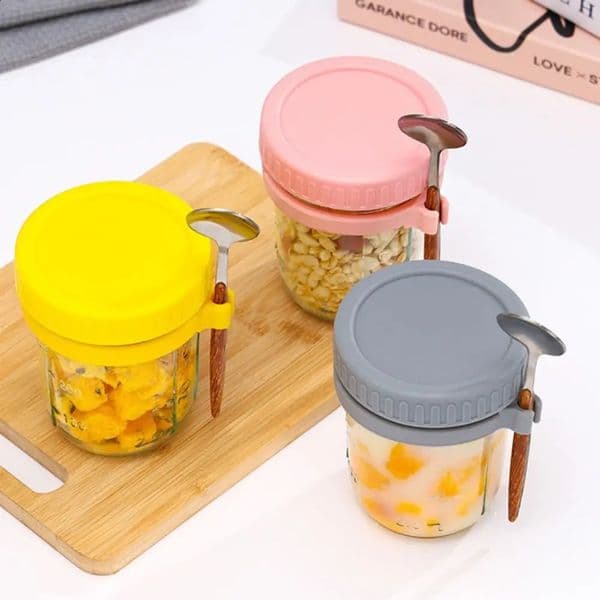 Overnight Oats Jars with Lids and Spoons 16 oz Glass Bottles Containers Yogurt Containers Cereal Storage Jars with Lids 240820