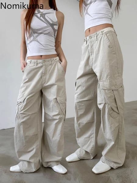 Streetwear Casual Cargo Pants for Women 2024 Bottoms Summer Thin Straight Trousers Fashion Pockets Korean Pantalon Femme 240820