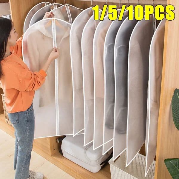 1-10PCS Clothes Dust Cover Transparent Thickened Washable Dust Bag PEVA Household Dust Cover Coat Suit Cover Hanging Clothes Bag 240820