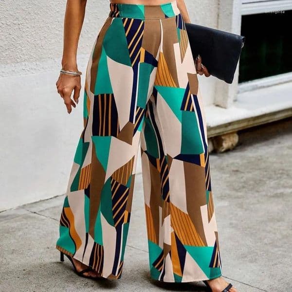 Women's Pants Plus Size High Waisted Geometric Wide Leg With Elegant And Loose Temperament Casual