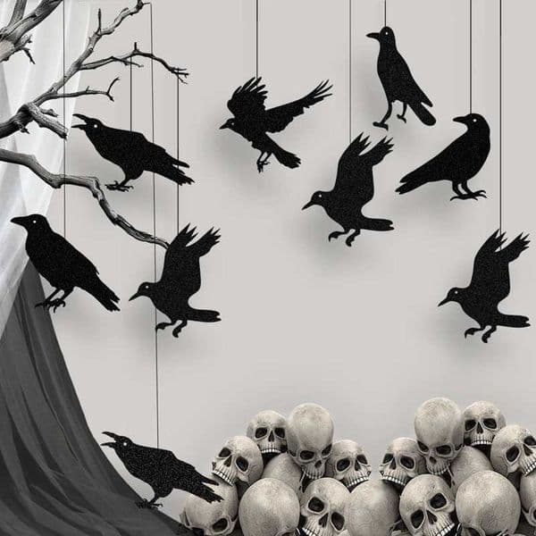 Halloween Black Crow Hanging Banner Garden Birdcage Decorative Paper Pendant for Halloween Party Home Decoration Horror Prop W240820