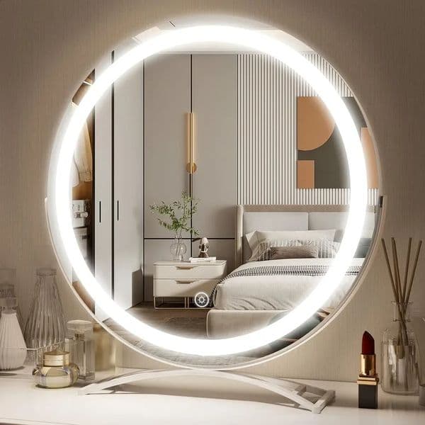 18 Inch Vanity Mirror with Lights LED Mirror Makeup Mirror with Lights for Bedroom Tabletop Touch Control 3 Colors Dimmable 240822
