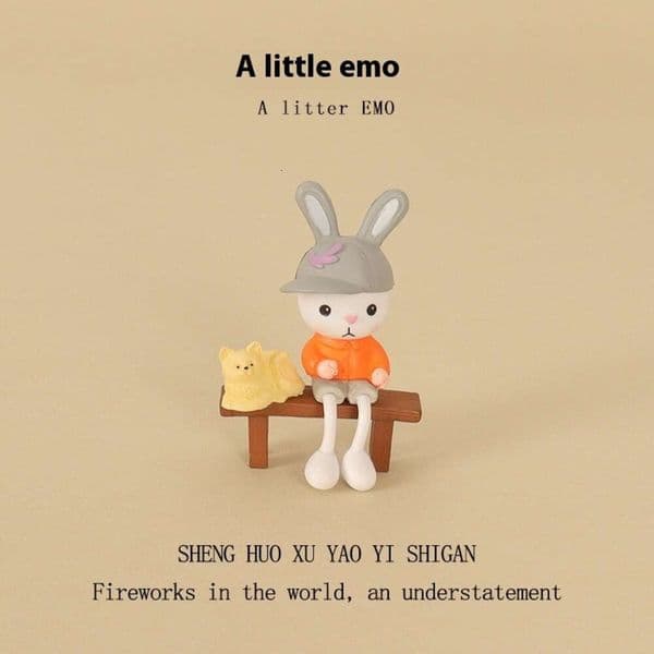 Mini bench EMO Mr. Rabbit Plastic Creative Crafts Desktop Home Micro Landscape Scene Decoration