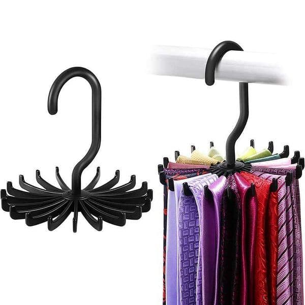 WOVHSTEAR 360 Degree Rotating Belt Rack Neck Tie Hanger Storage Hanger Tie Belt Neck Holder Space Saving 20 Hooks Clothes HangerXJ240216