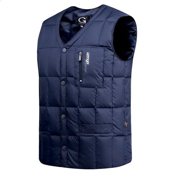 White duck down jacket mens winter warm sleeveless Vneck button lightweight vest fashionable casual 240822