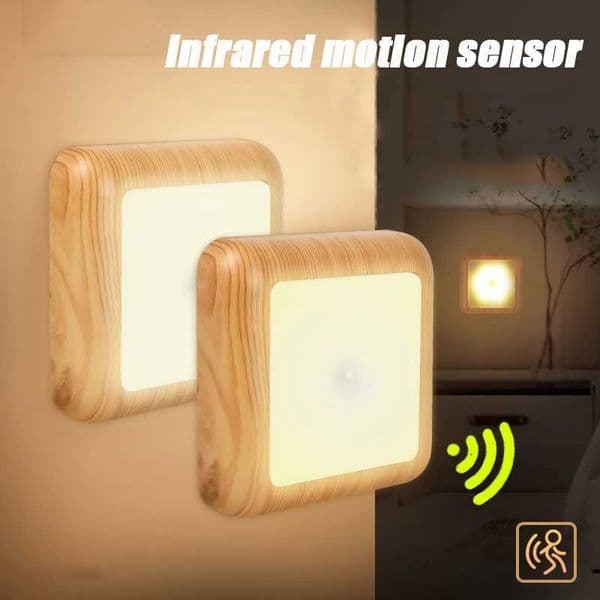 Wood Grain Wireless Battery Smart Body Motion Sensor Led Closet Cabinet Intelligent Night Light for Stair Corridor Bedroom Y240821